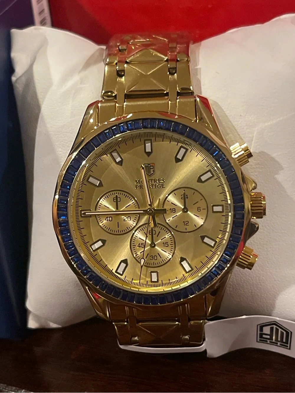 Gold Chronograph Watch with Blue Accent - mpw-0337